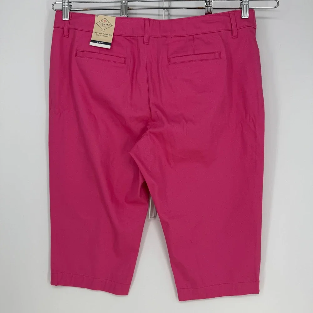 St. John's Bay Capri Pants Womens 18P Pink Mambo Easy Fit Stretch Barbiecore NEW